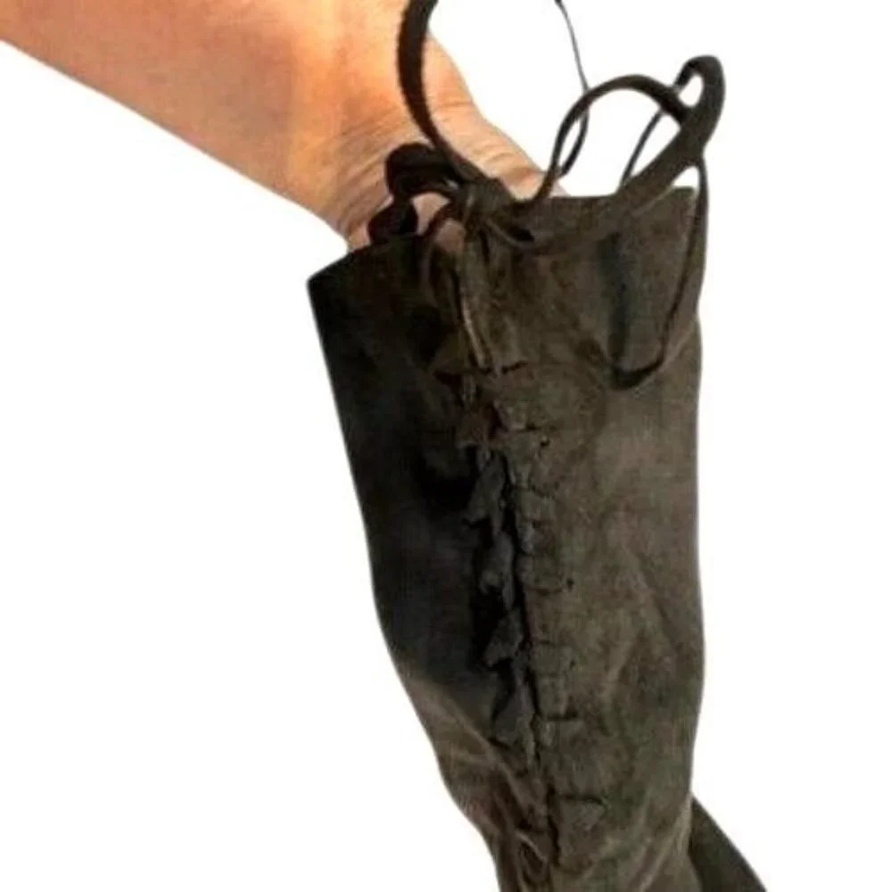 Black Over-The-Knee Suede Boots Women Size 5.5 Lace-Up Fashion 3.5 In Heels NEW